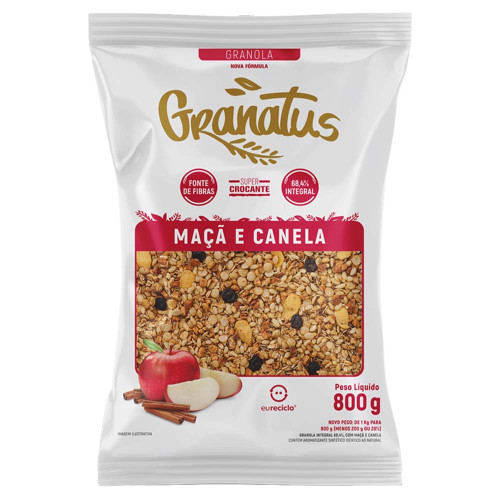 GRANOLA GRANATUS MAÇÃ E CANELA 800GR - CX COM 12 PC