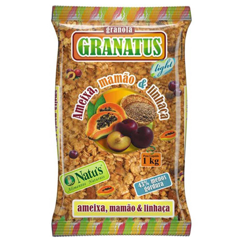 GRANOLA LIGHT GRANATUS 1 KILO AMEIXA, MAMÃO E LINHAÇA - CX COM 12 PC