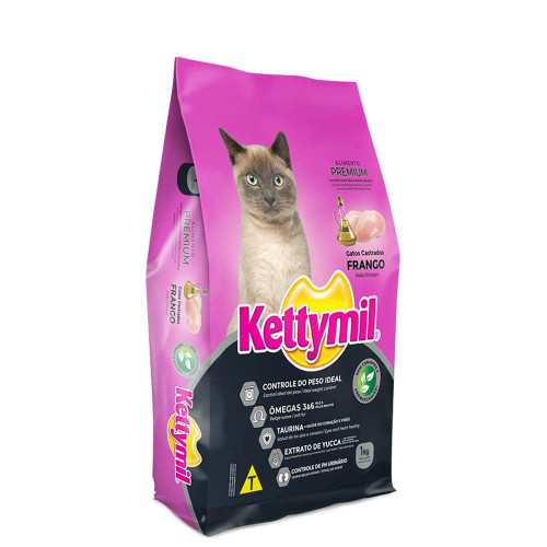 RAÇÃO KETTYMIL GATOS CASTRADOS 1 KILO SABOR FRANGO - UNIDADE