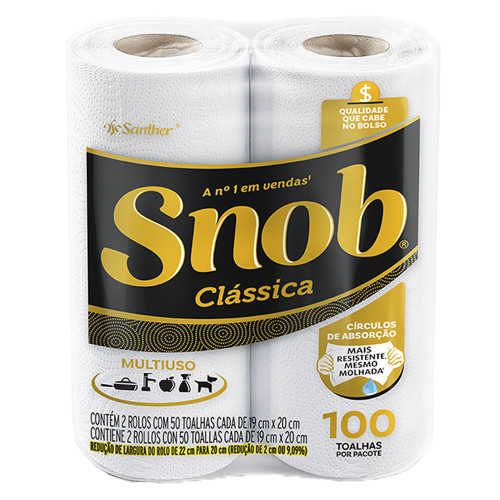 PAPEL TOALHA SNOB MULTIUSO COM 2 ROLOS 100 FOLHAS - FD COM 16 PC