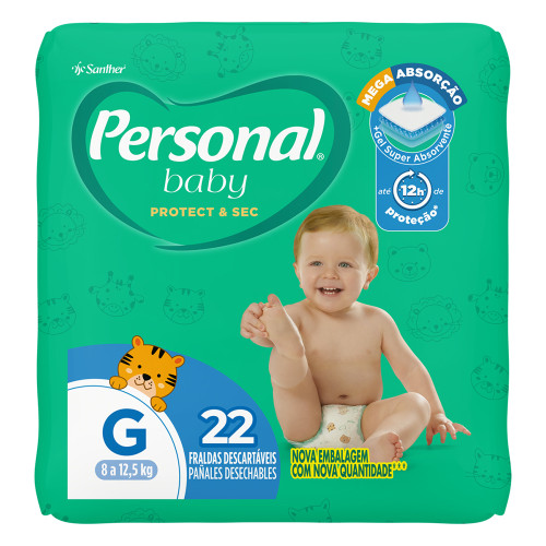 FRALDA PERSONAL BABY PROTECT & SEC C/ 22UN TAMANHO G - FD COM 12 PC