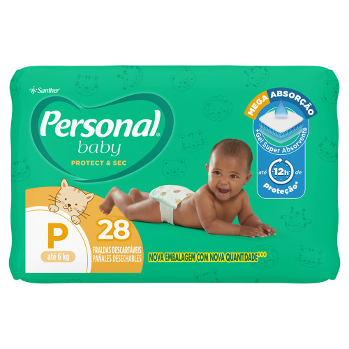 FRALDA PERSONAL BABY PROTECT & SEC C/ 28UN TAMANHO P - FD COM 12 PC