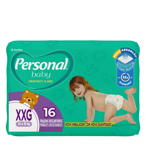 FRALDA PERSONAL BABY PROTECT & SEC C/ 16UN SUPER EXTRA GRANDE XXG - FD COM 12 PC