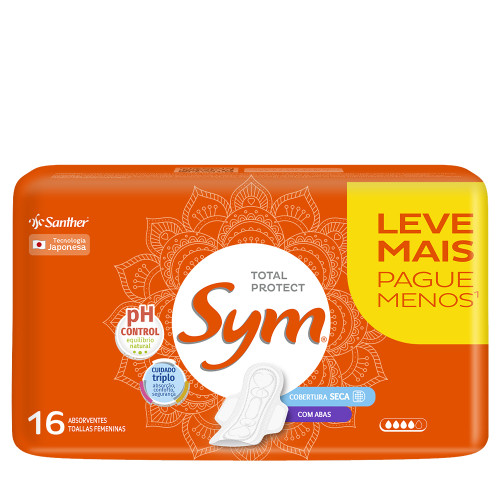 ABSORVENTE SYM C/ 16UN TOTAL PROTECT COM ABAS SECA - UNIDADE