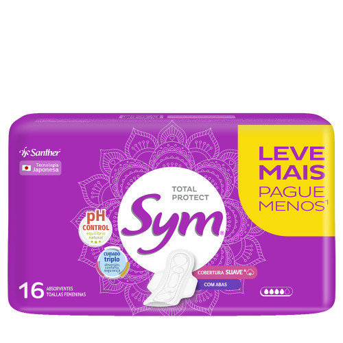 ABSORVENTE SYM C/ 16UN TOTAL PROTECT COM ABAS SUAVE - UNIDADE