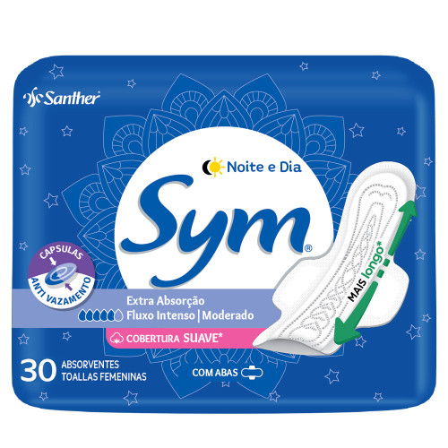 ABSORVENTE SYM C/ 30UN NOTURNO COM ABAS SUAVE - UNIDADE