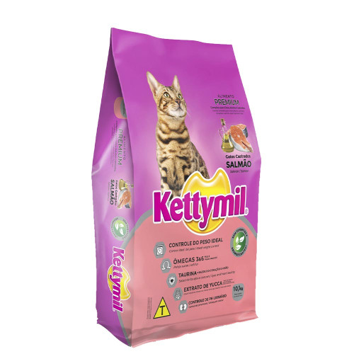 RAÇÃO KETTYMIL GATOS CASTRADOS 10,1 KILOS SABOR SALMÃO - UNIDADE
