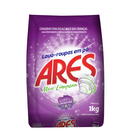 LAVA ROUPAS EM PÓ ARES 1 KILO LAVANDA - CX COM 10 UN