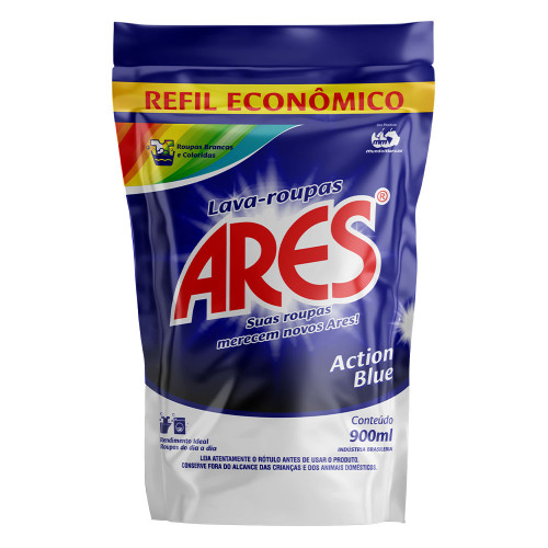 LAVA ROUPAS LÍQUIDO POUCH ARES 900ML ACTION BLUE - CX COM 12 UN