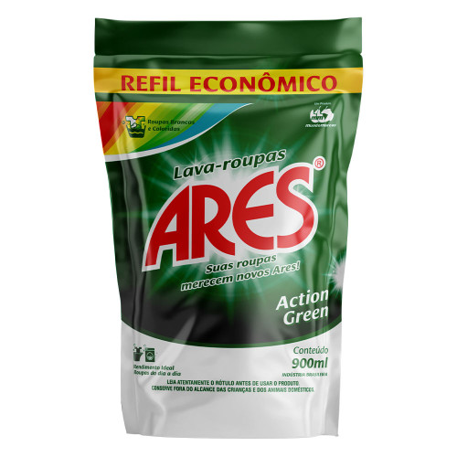 LAVA ROUPAS LÍQUIDO POUCH ARES 900ML ACTION GREEN - CX COM 12 UN