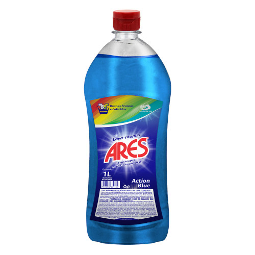 LAVA ROUPAS LÍQUIDO ARES 1 LITRO ACTION BLUE - CX COM 12 UN