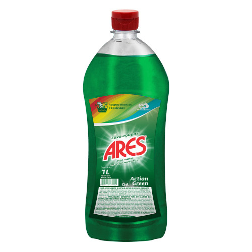 LAVA ROUPAS LÍQUIDO ARES 1 LITRO ACTION GREEN - CX COM 12 UN