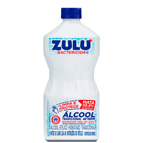 ÁLCOOL ZULU BACTERICIDA 46º GRAUS 500ML TRADICIONAL - CX COM 12 UN