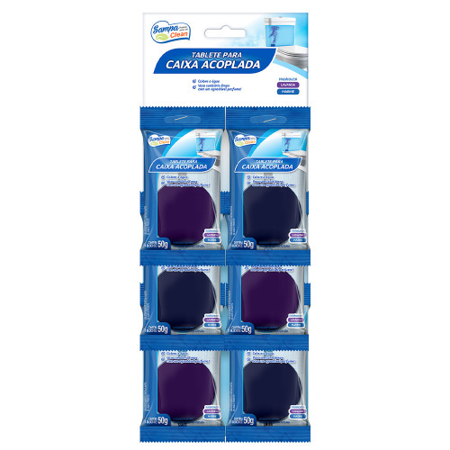 TABLETE PARA CAIXA ACOPLADA SAMPA CLEAN 50GR LAVANDA - CARTELA COM 6 UN