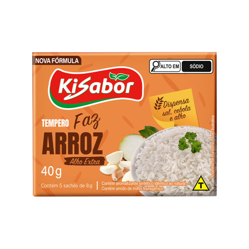 TEMPERO FAZ ARROZ KISABOR 5X8GR ALHO EXTRA - CX COM 24 UN