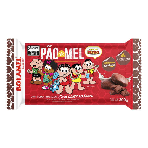 PÃO DE MEL COM COBERTURA DE CHOCOLATE AO LEITE BOLAMEL TURMA DA MÔNICA 200GR BANDEJA - CX COM 12 UN