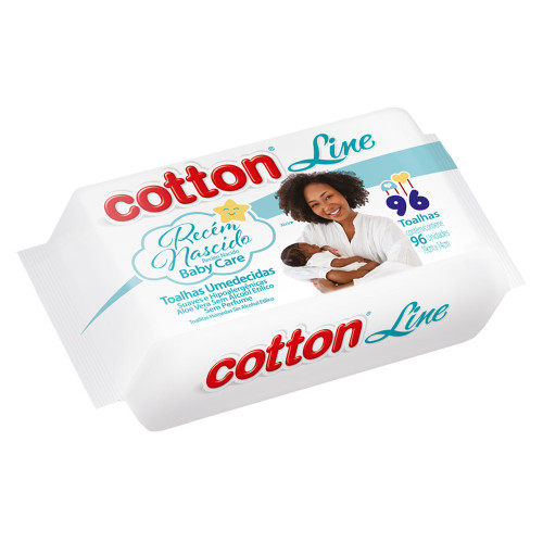 TOALHA UMEDECIDA RECÉM NASCIDO COTTON LINE C/ 96UN 19CMX14CM - CX COM 6 UN