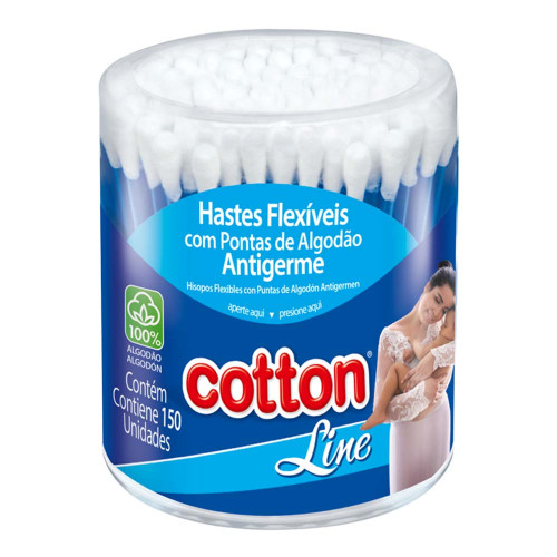 COTONETE COTTON LINE POTE 150UN BRANCO - CX COM 48 UN