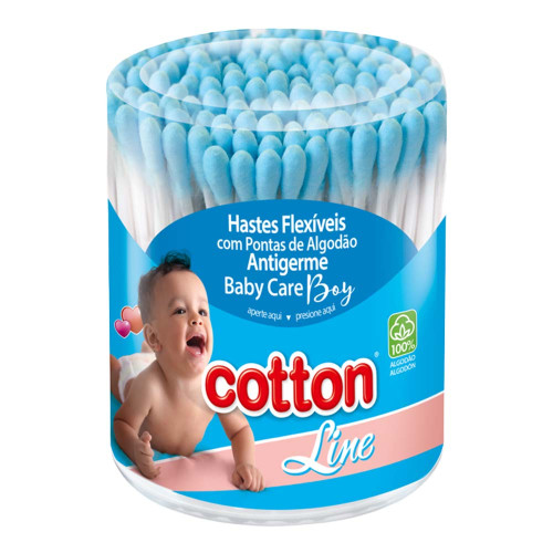 COTONETE COTTON LINE POTE 150UN AZUL BOY - CX COM 48 UN