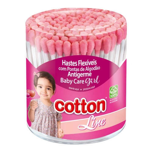 COTONETE COTTON LINE POTE 150UN ROSA GIRL - CX COM 48 UN