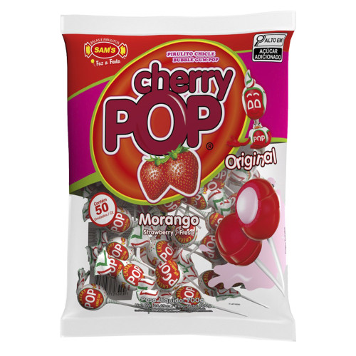 PIRULITO CHERRY POP SAM'S 14GR ORIGINAL MORANGO - PC COM 50 UN