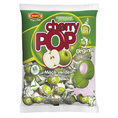 PIRULITO CHERRY POP SAM'S 14GR ORIGINAL MAÇÃ VERDE - PC COM 50 UN