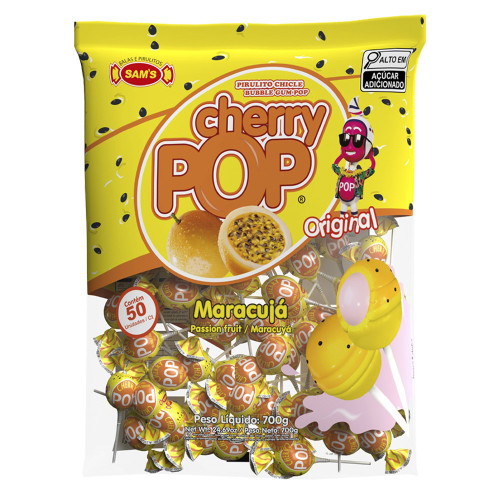 PIRULITO CHERRY POP SAM'S 14GR ORIGINAL MARACUJÁ - PC COM 50 UN