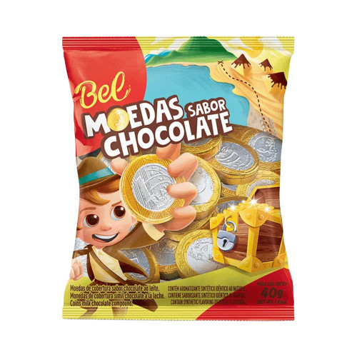 MOEDAS DE CHOCOLATE BEL 40GR 1 REAL - CX COM 25 PC