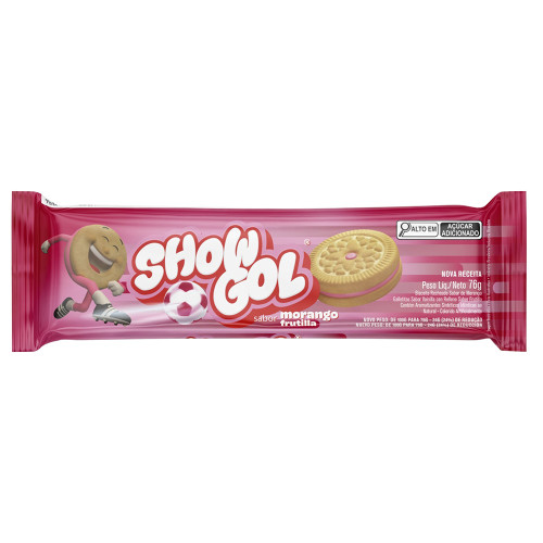 BISCOITO RECHEADO SHOW GOL CORY 76GR MORANGO - CX COM 36 UN