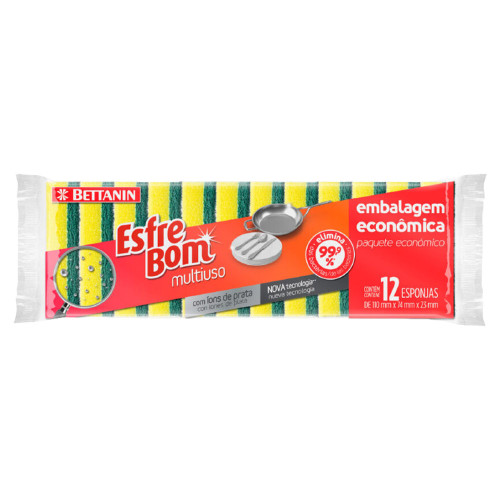 ESPONJA P/ LOUÇA ESFREBOM BETTANIN ECONÔMICA MULTIUSO - PC COM 12 UN