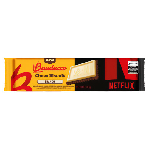 BISCOITO CHOCO BISCUIT BAUDUCCO 80GR BRANCO NETFLIX - CX COM 24 UN