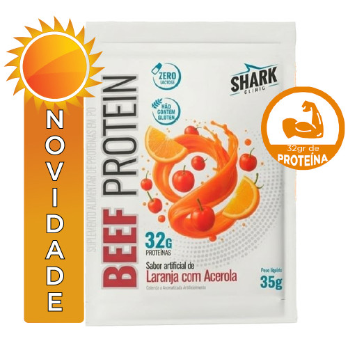 WHEY BEEF PROTEIN SHARK PRO SACHÊ 35GR LARANJA COM ACEROLA - DP COM 10 UN