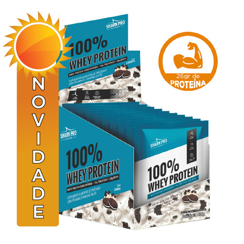 WHEY PROTEIN 100% SHARK PRO SACHÊ 40GR COOKIES - DP COM 10 UN