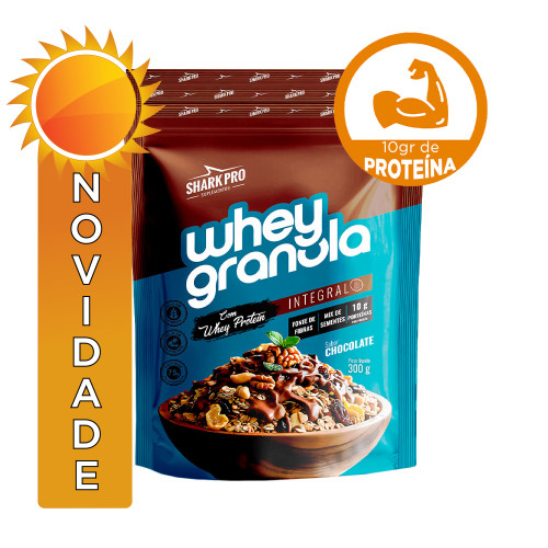GRANOLA COM WHEY PROTEIN SHARK PRO 300GR CHOCOLATE - CX COM 8 UN