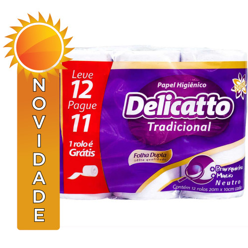 PAPEL HIGIÊNICO DELICATTO TRADICIONAL 12X20MT FOLHA DUPLA - FD COM 6 PC