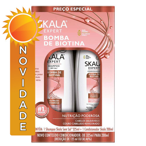KIT SKALA SHAMPOO 325ML/ CONDICIONADOR 200ML BOMBA DE BIOTINA - CX COM 3 UN