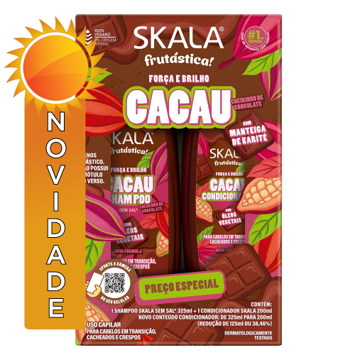 KIT SKALA SHAMPOO 325ML/ CONDICIONADOR 200ML CACAU - CX COM 3 UN
