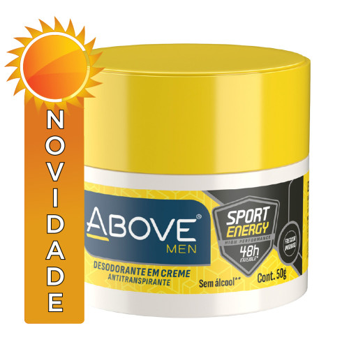 DESODORANTE EM CREME ABOVE 48H 50GR SPORT ENERGY MEN - CX COM 12 UN