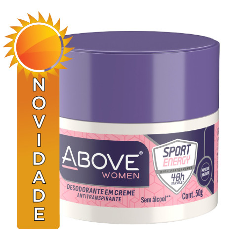 DESODORANTE EM CREME ABOVE 48H 50GR SPORT ENERGY WOMEN - CX COM 12 UN