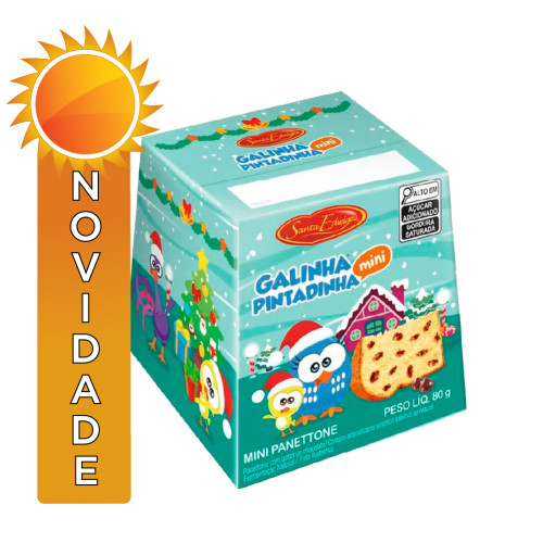 MINI PANETTONE SANTA EDWIGES PERSONAGENS 80GR GALINHA PINTADINHA GOTAS DE CHOCOLATE - UNIDADE