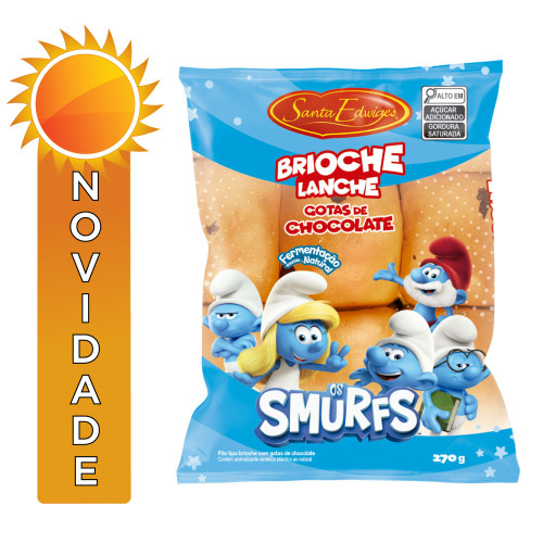 PÃO BRIOCHE LANCHE SANTA EDWIGES SMURFS 270GR GOTAS DE CHOCOLATE - CX COM 9 PC
