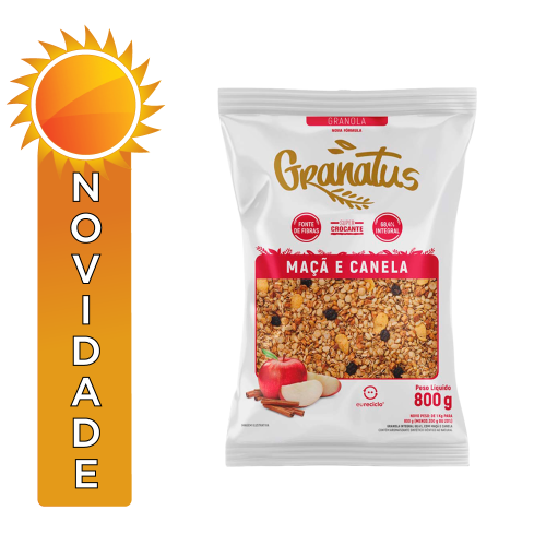 GRANOLA GRANATUS MAÇÃ E CANELA 800GR - CX COM 12 PC