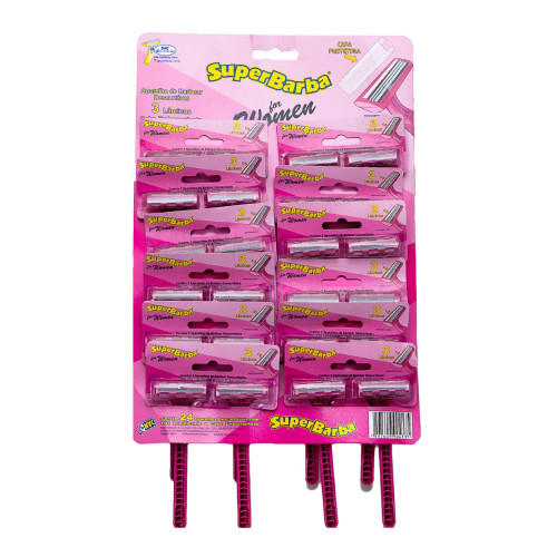 APARELHO DE BARBEAR SUPERBARBA 3 LÂMINAS ROSA - CARTELA COM 24 UN